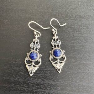 Vintage Sterling Silver and Blue Glass Earrings